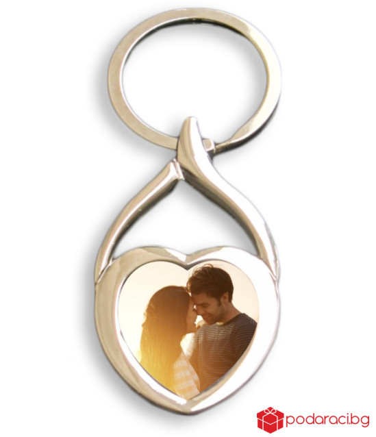 Метален ключодържател СЪРЦЕ с Ваша снимка и текст